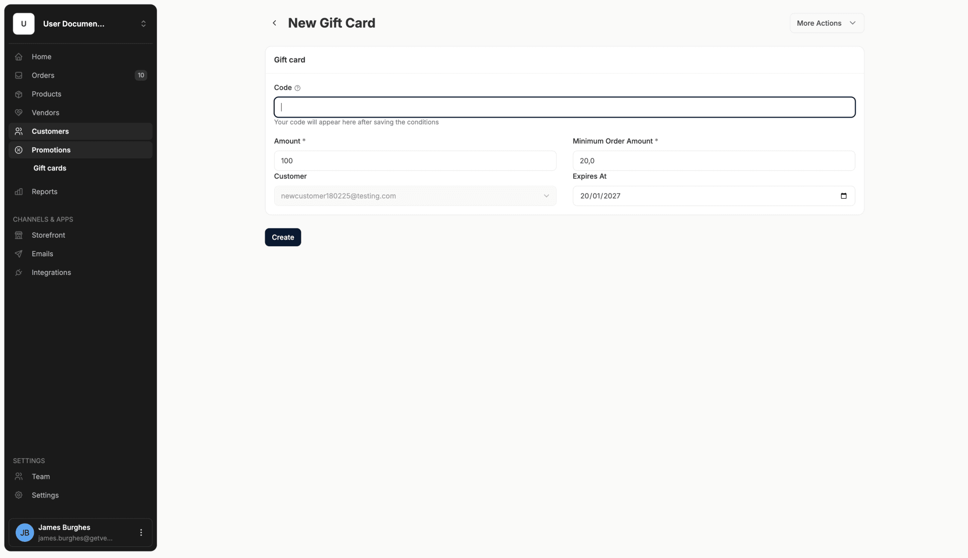 Issue a Gift Card